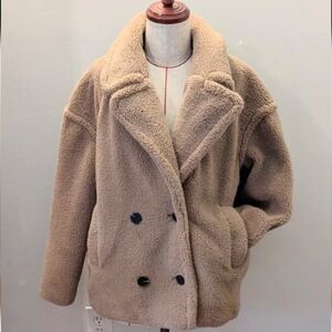 Like New! Teddy Coat Jacket Faux Shearling Double Breasted Winter Oversized